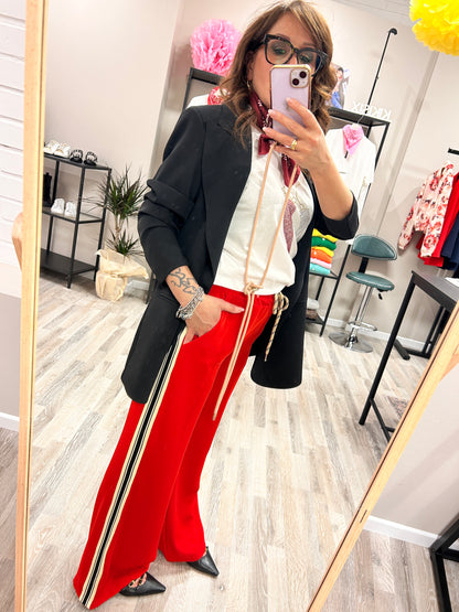 Susy Mix Pantalone Palazzo Rosso con Banda Laterale