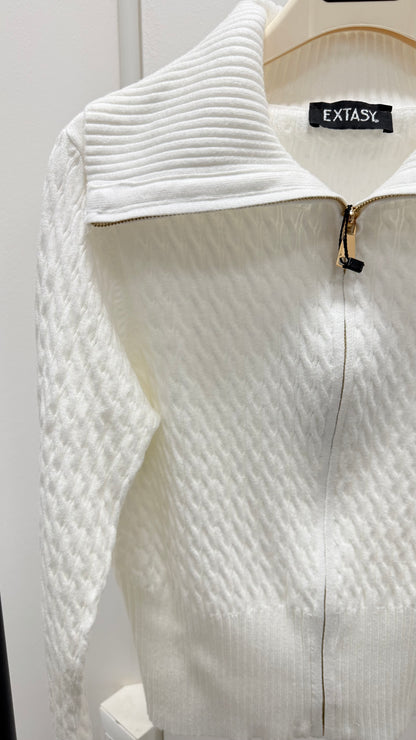 Maglia trecce con zip Extasy burro