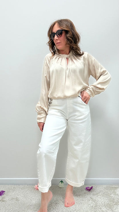 Blusa raso viscosa 100% nodo Haveone beige