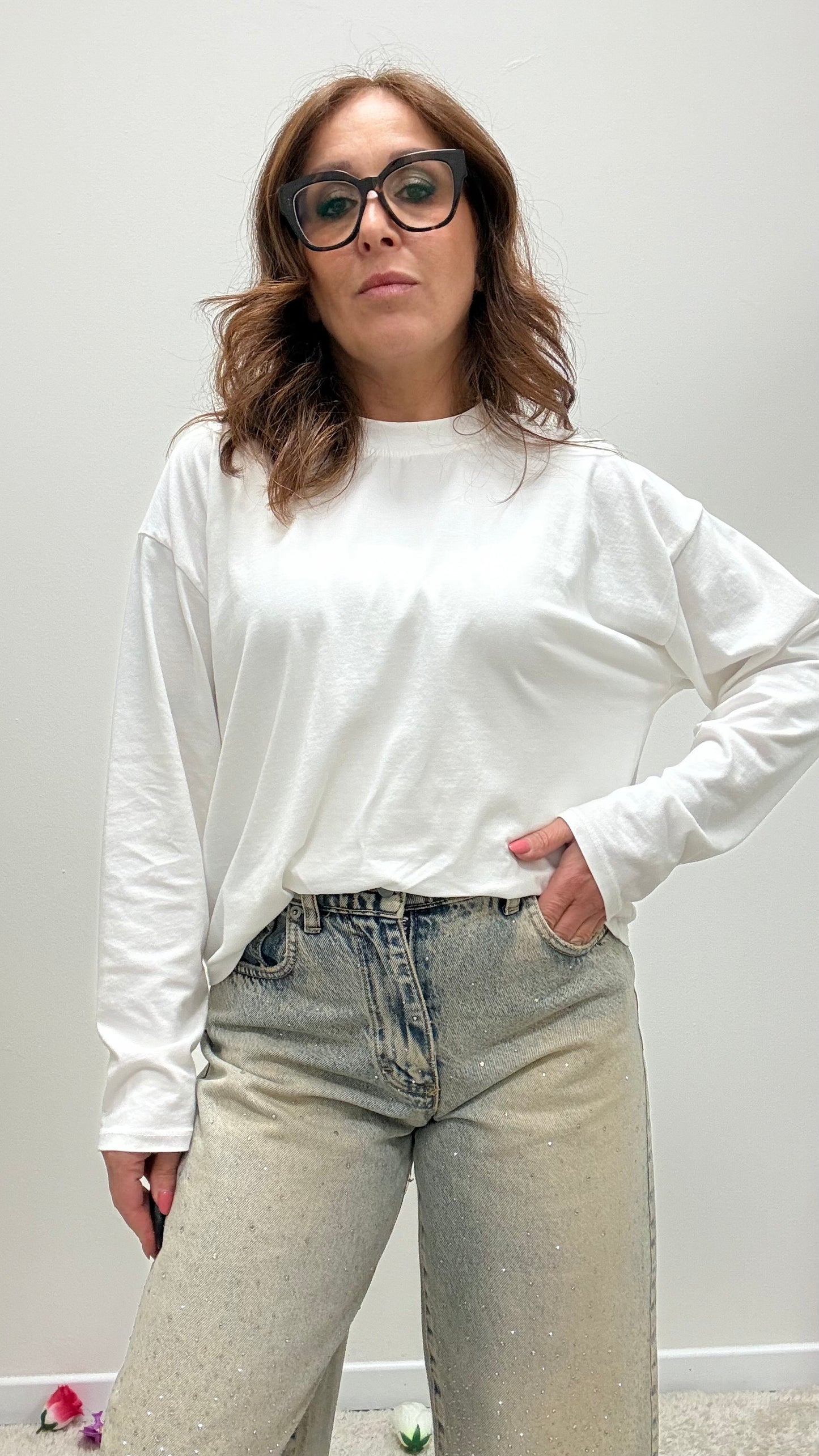 Basica manica lunga cotone Haveone bianca