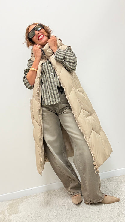 Gilet trapuntato con cappuccio Extasy beige