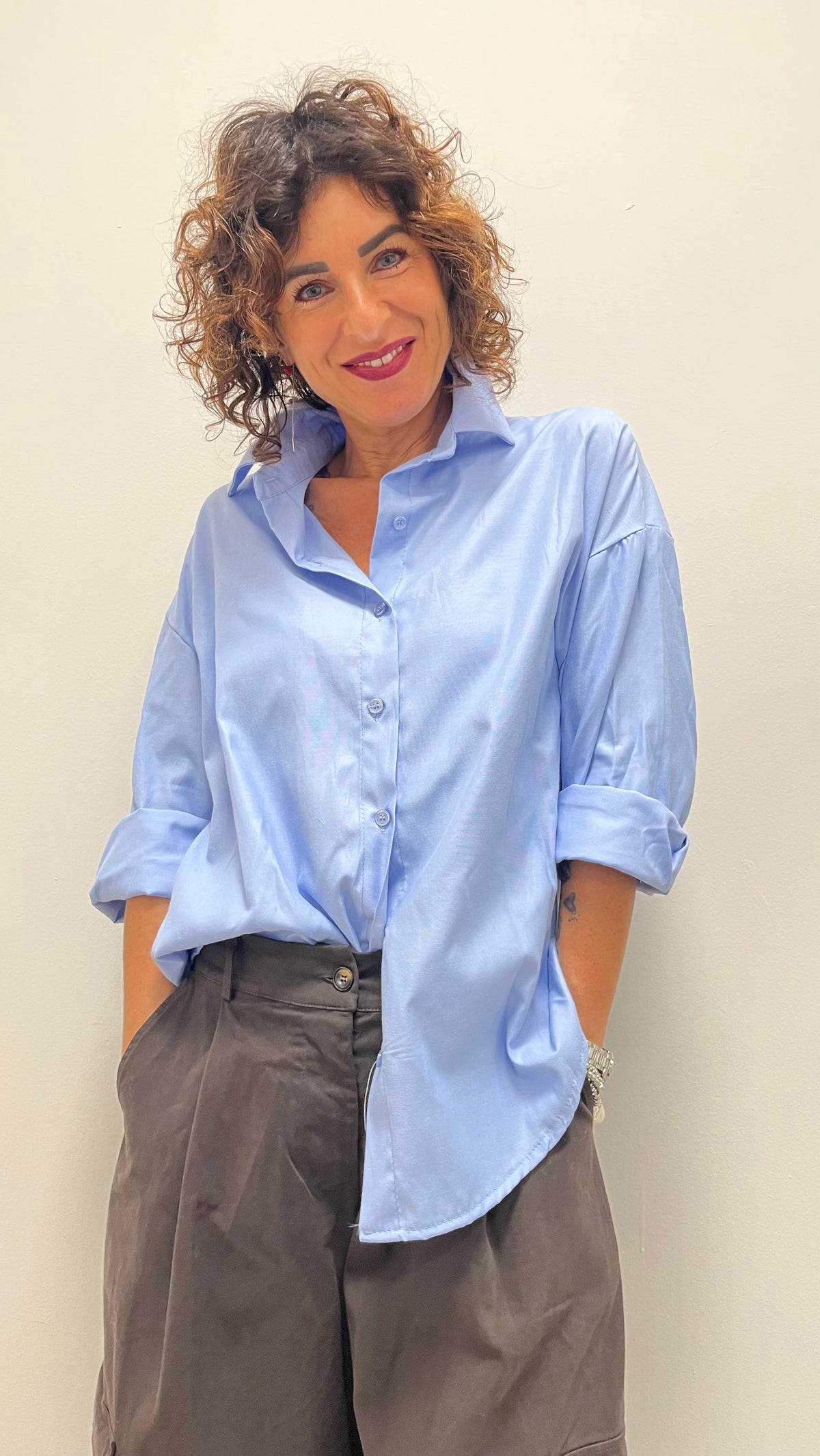 Camicia donna over in tessuto Oxford azzurro cielo My-d