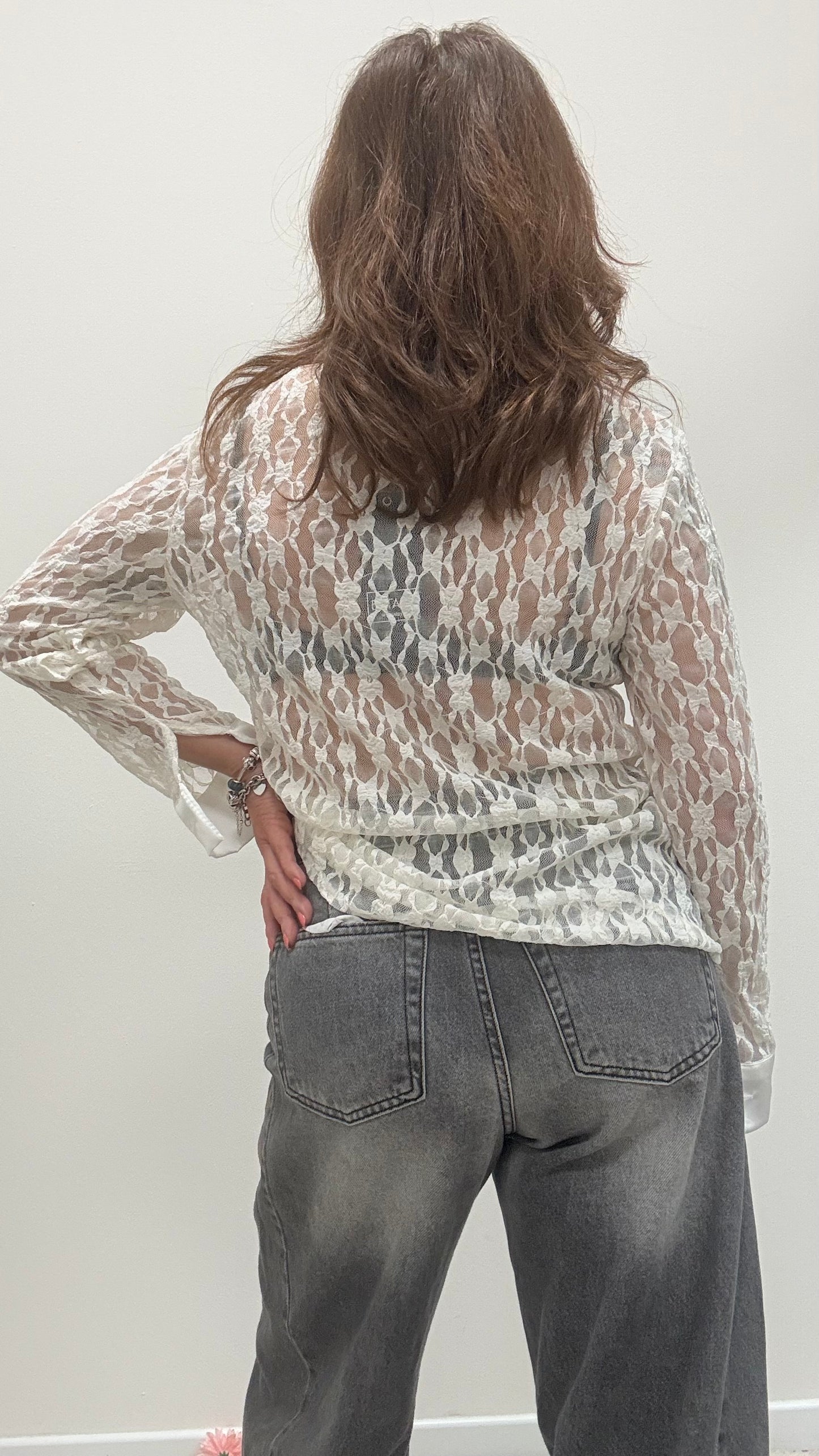 Camicia pizzo e raso Extasy bianco