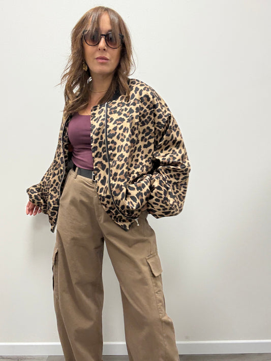 Bomber arricciato in raso animalier Susy Mix