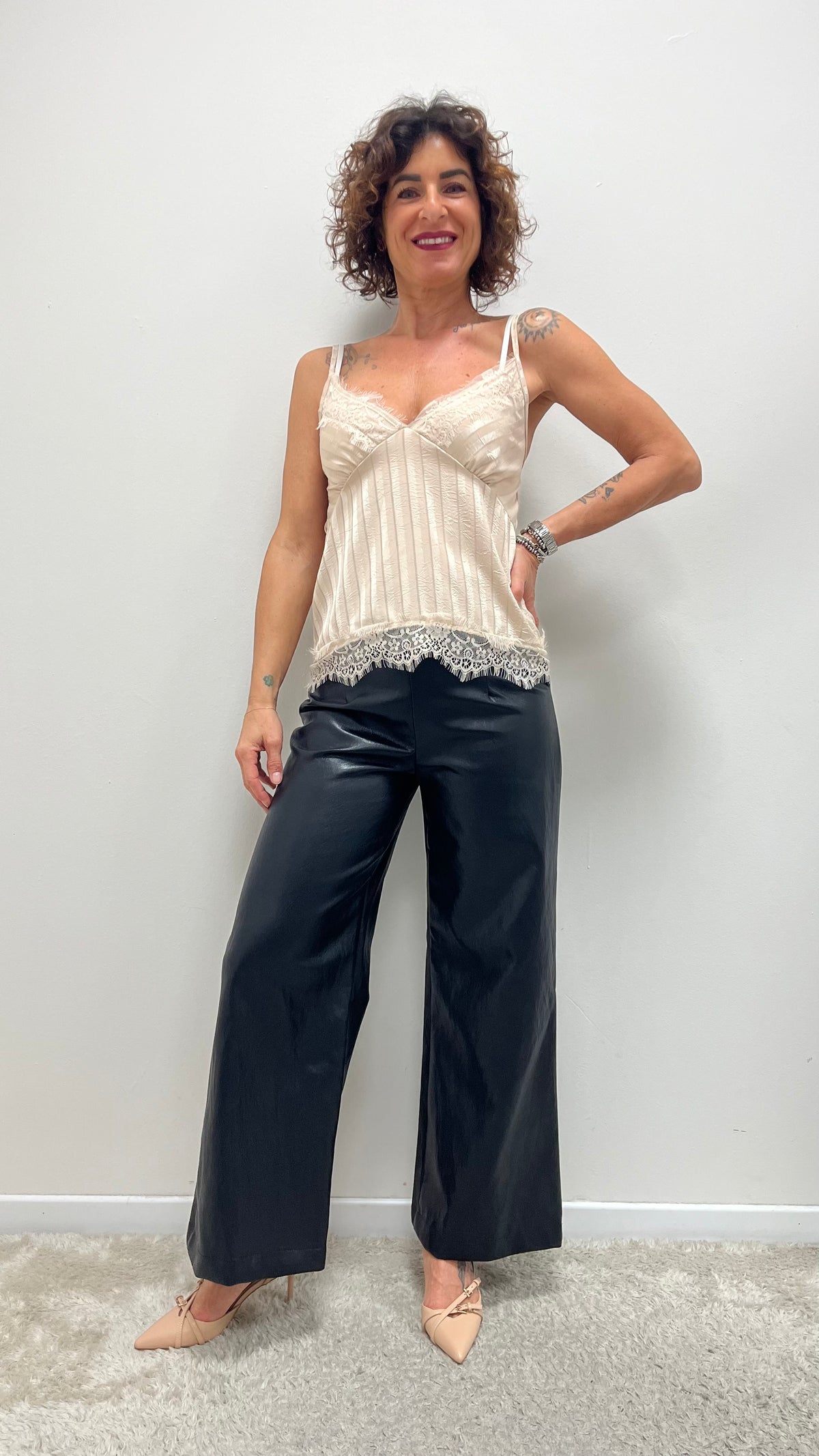 Pantalone palazzo donna in ecopelle nero My-d