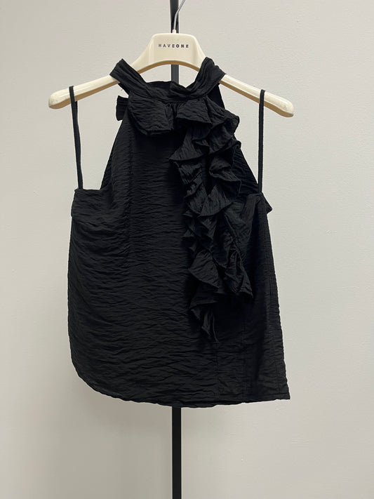 HaveOne Top con Rouches in Viscosa Stropicciata Nero