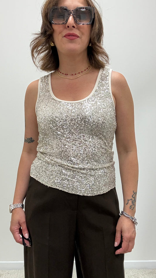 Canotta in Paillettes Argento Susy Mix