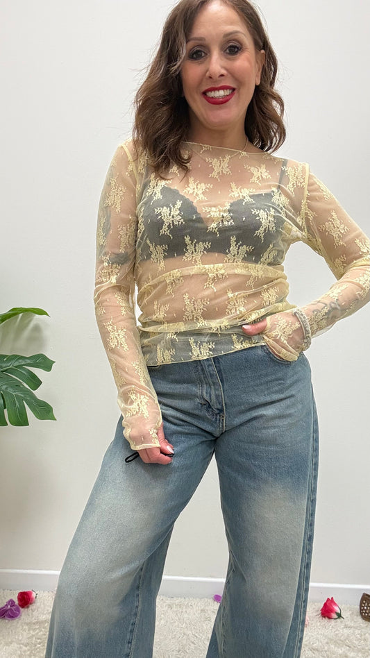 Maglia pizzo con guantino Susy Mix Gialla