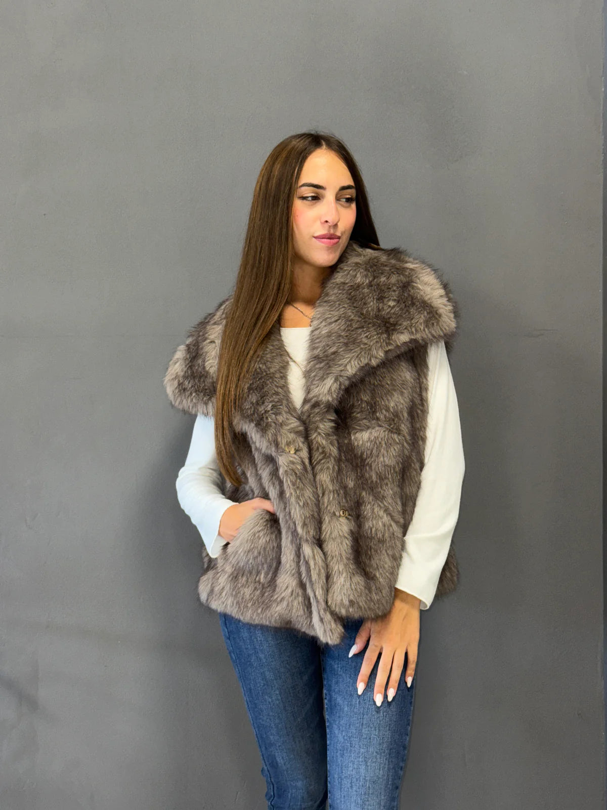 Gilet ecopelliccia tortora Susy Mix