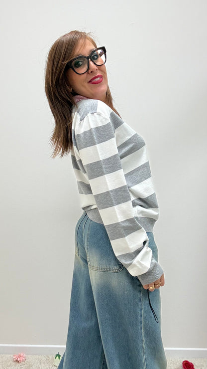 Polo righe grigio con colletto a contrasto Tensione in