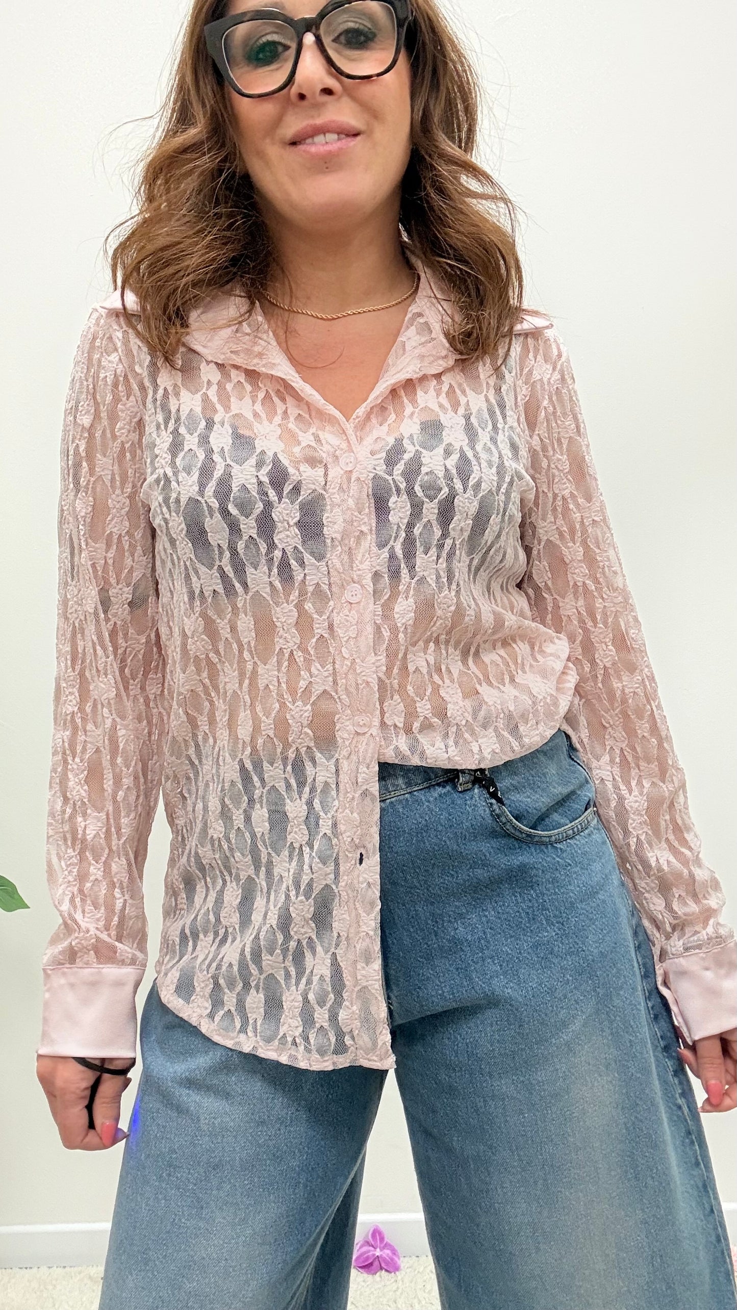 Camicia pizzo e raso Extasy rosa