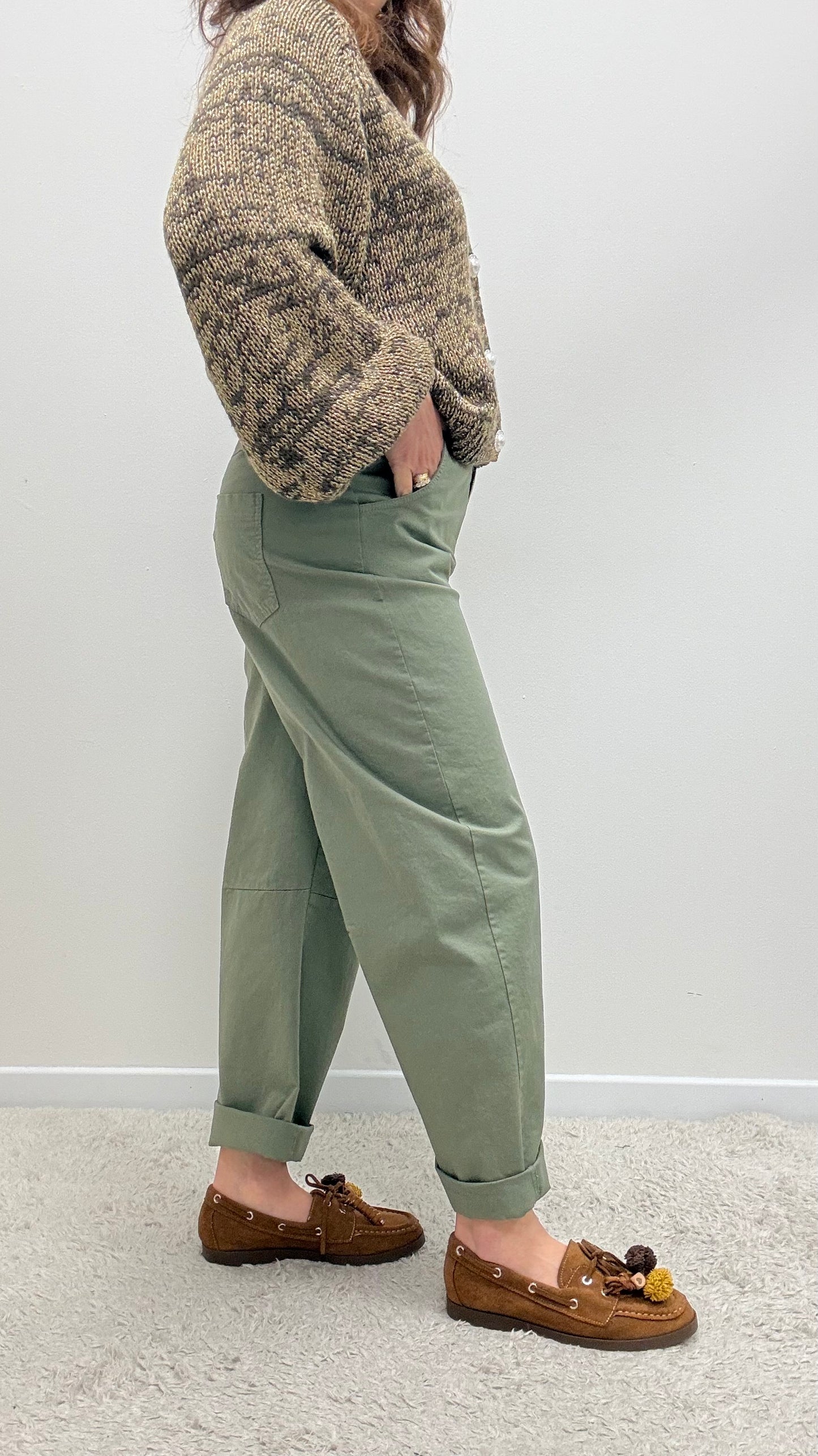 Jeans ovetto elastico in vita Motel verde salvia