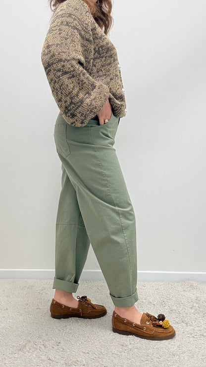 Jeans ovetto elastico in vita Motel verde salvia
