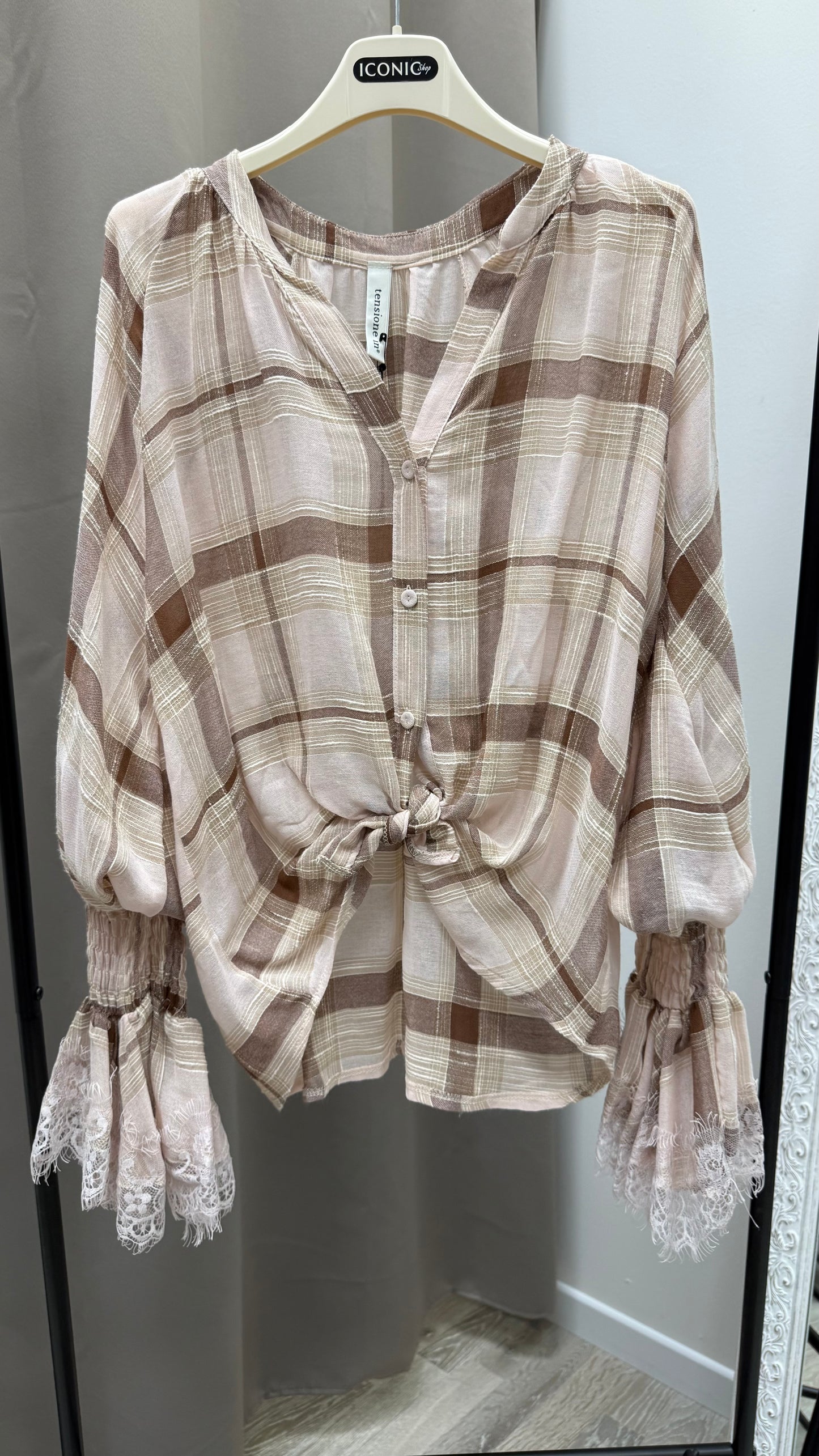 Camicia check  con manica pizzo Tensione In