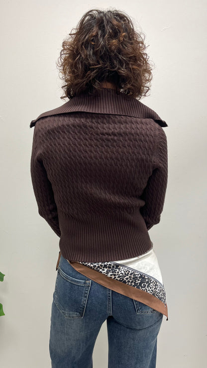 Maglia trecce con zip Extasy moro