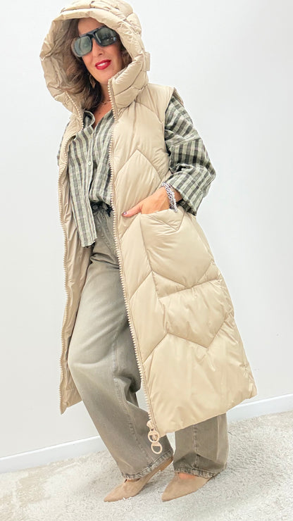 Gilet trapuntato con cappuccio Extasy beige