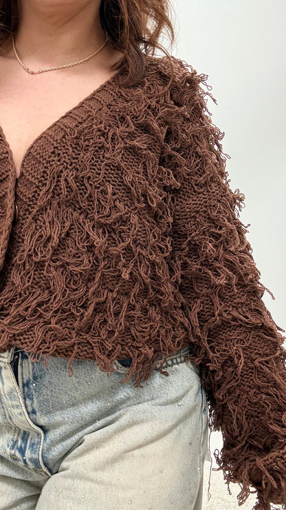 Cardigan corto con frangette moro Haveone