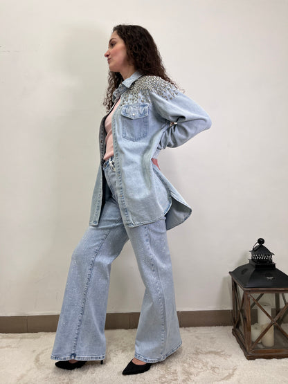 Giacca Camicia Denim Strass Susy Mix