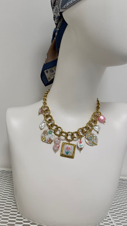 Collana charms ceramica Fiore rosa Memoire