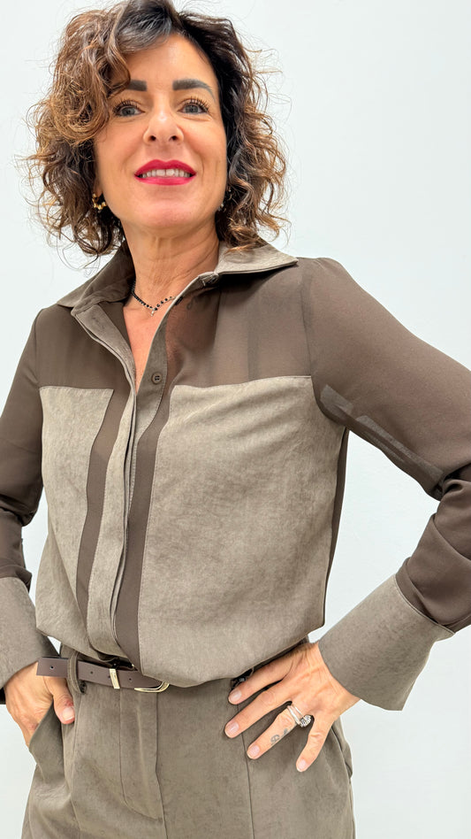 Camicia tulle effetto scamosciato con inserti Extasy