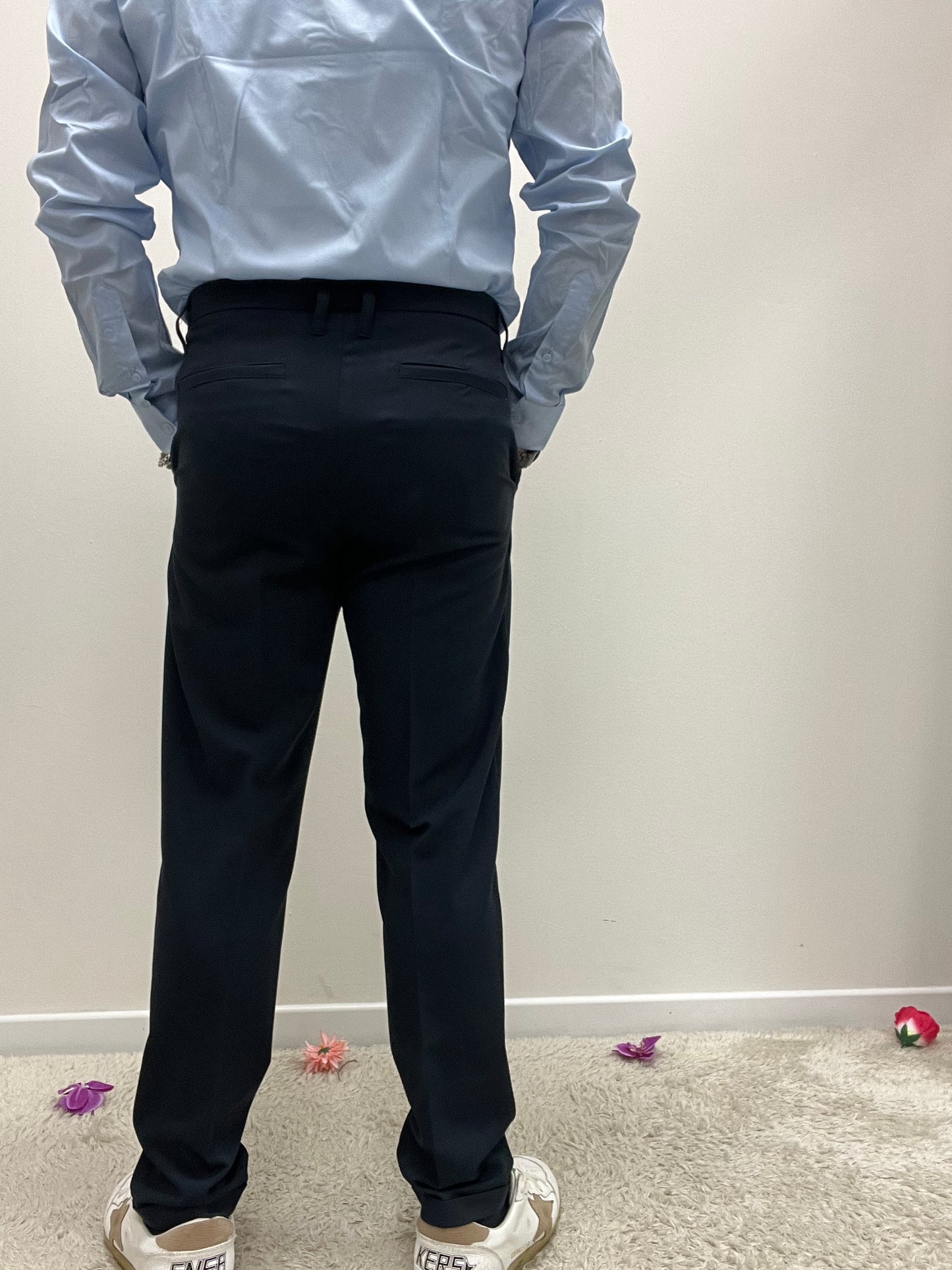 Pantalone Con Risvolto Blu Navy Imperial