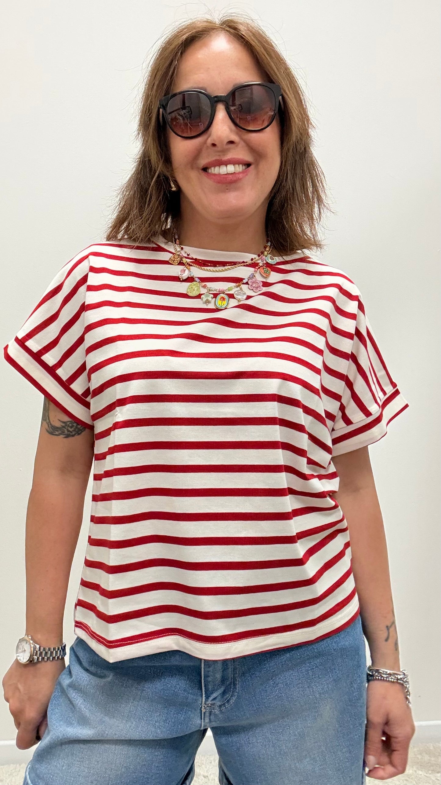 T-shirt scatolina righe Susy Mix rosso