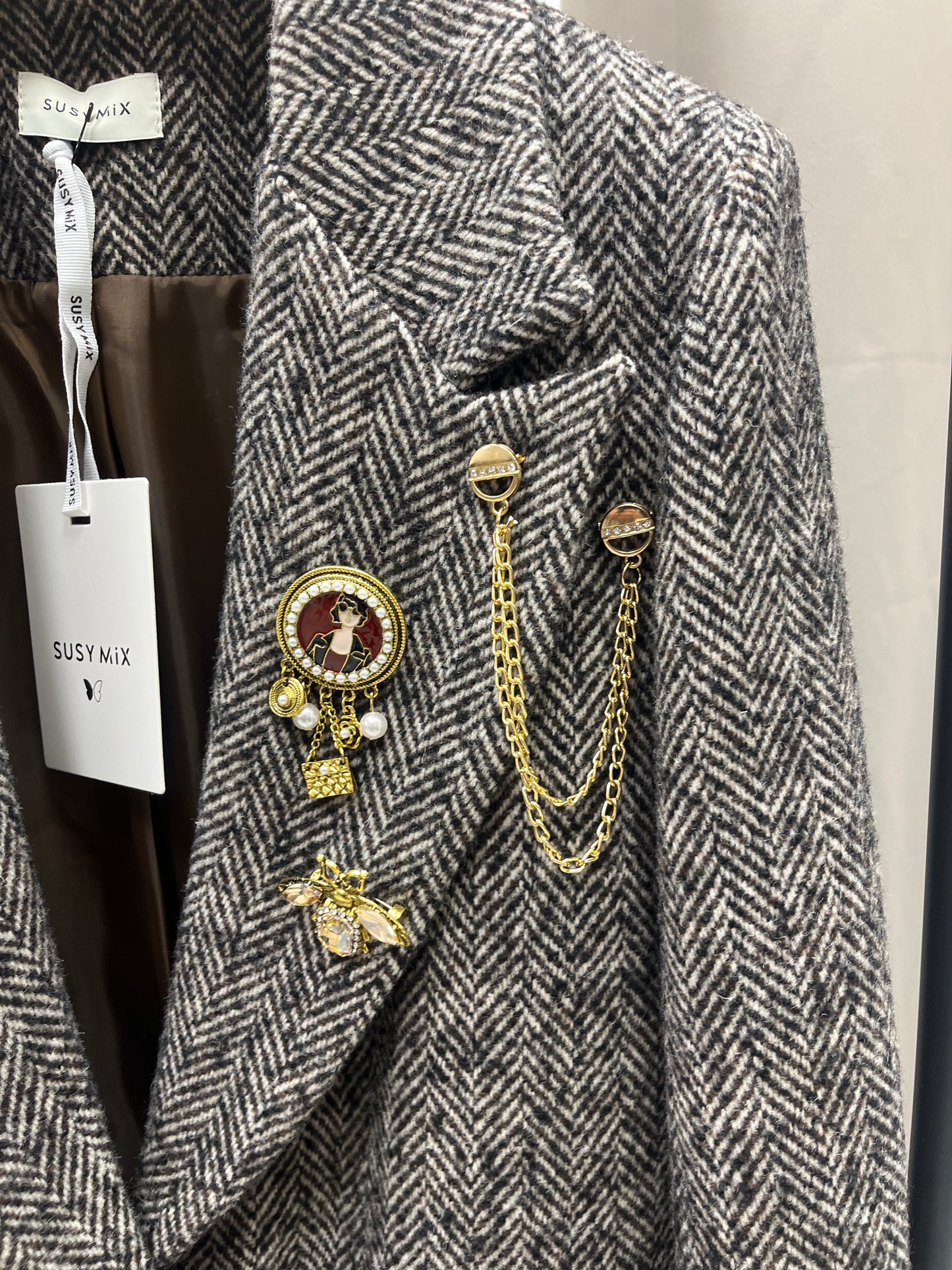 Giacca cappotto Spigata Monopetto con spille Susy Mix