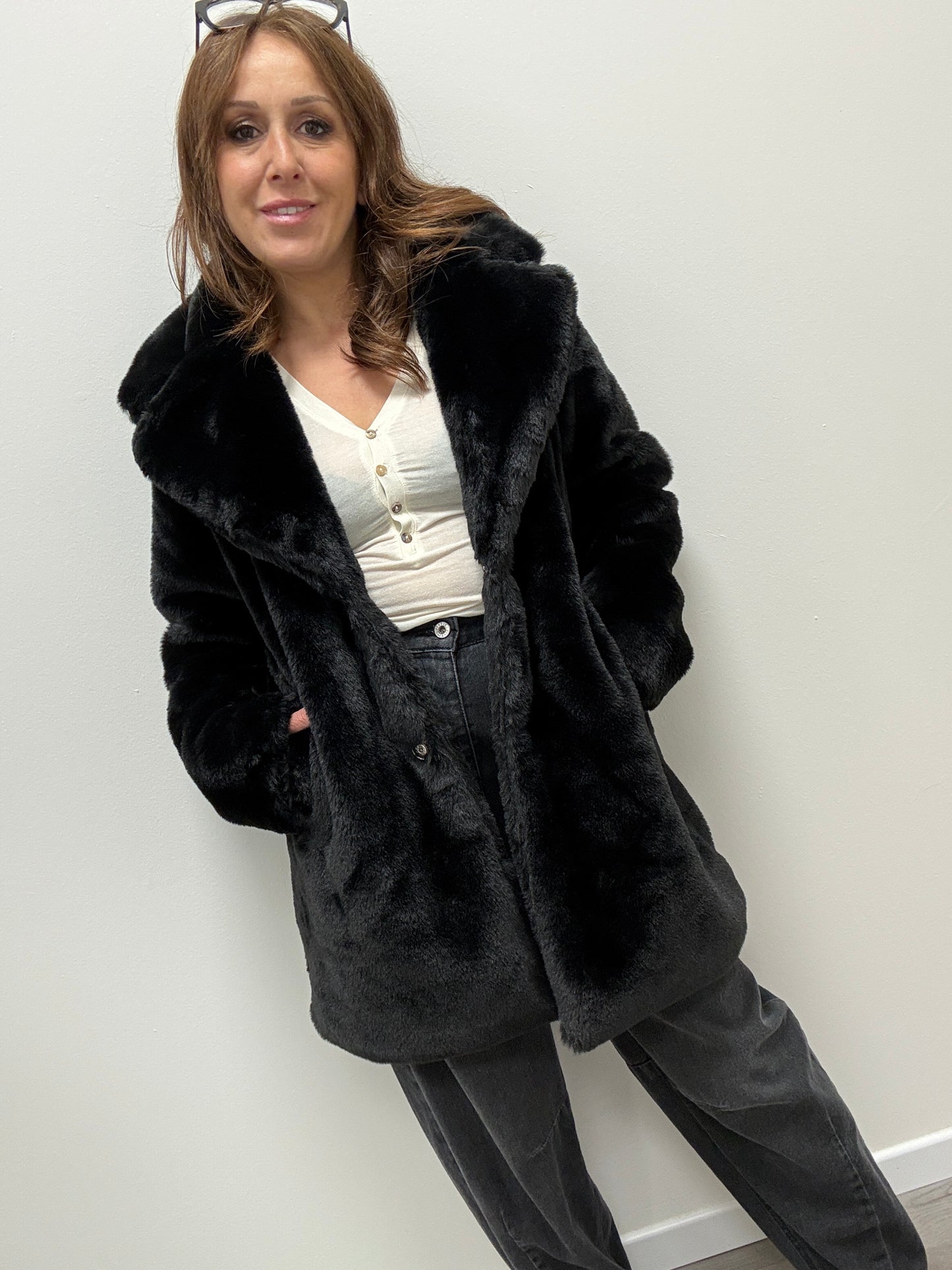 Pelliccia eco nero midi Haveone
