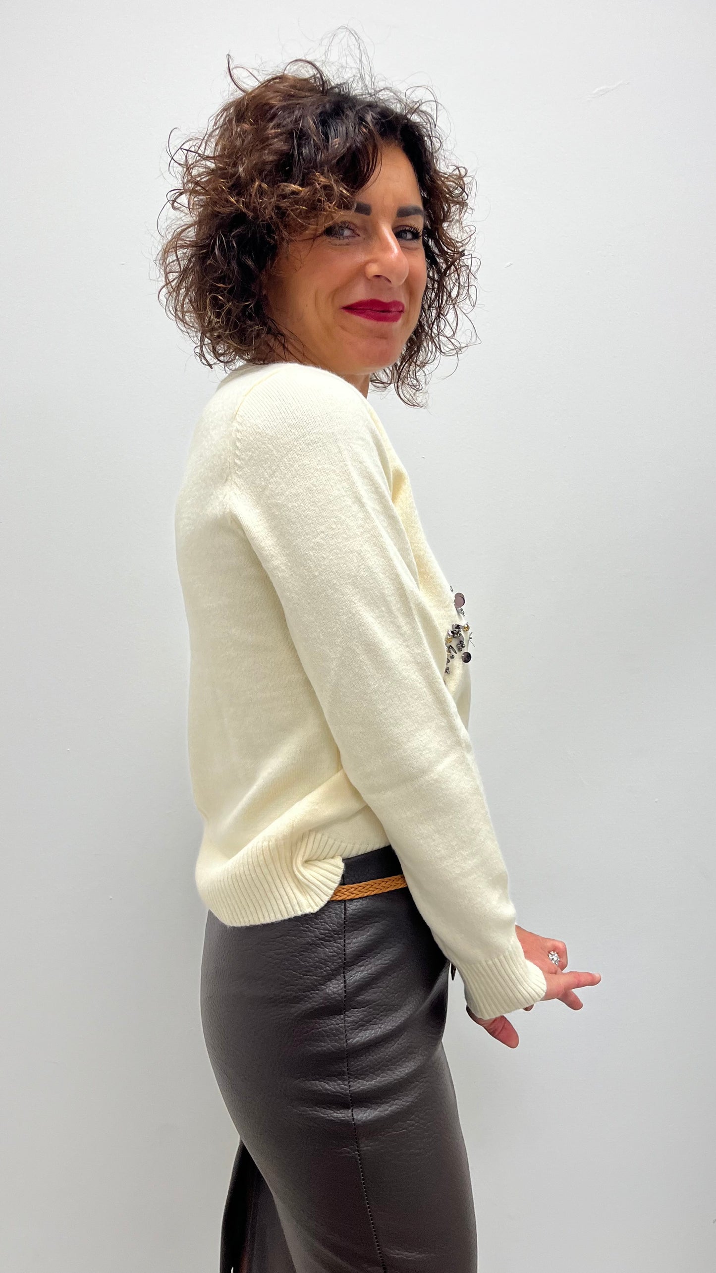 Maglia Paricollo Paillettes e Strass Extasy Burro