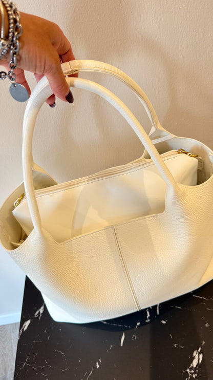 Borsa con pochette in ecopelle latte Memoire