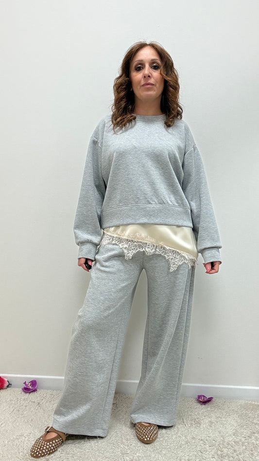 Felpa pizzo tessuto scuba grigio Haveone