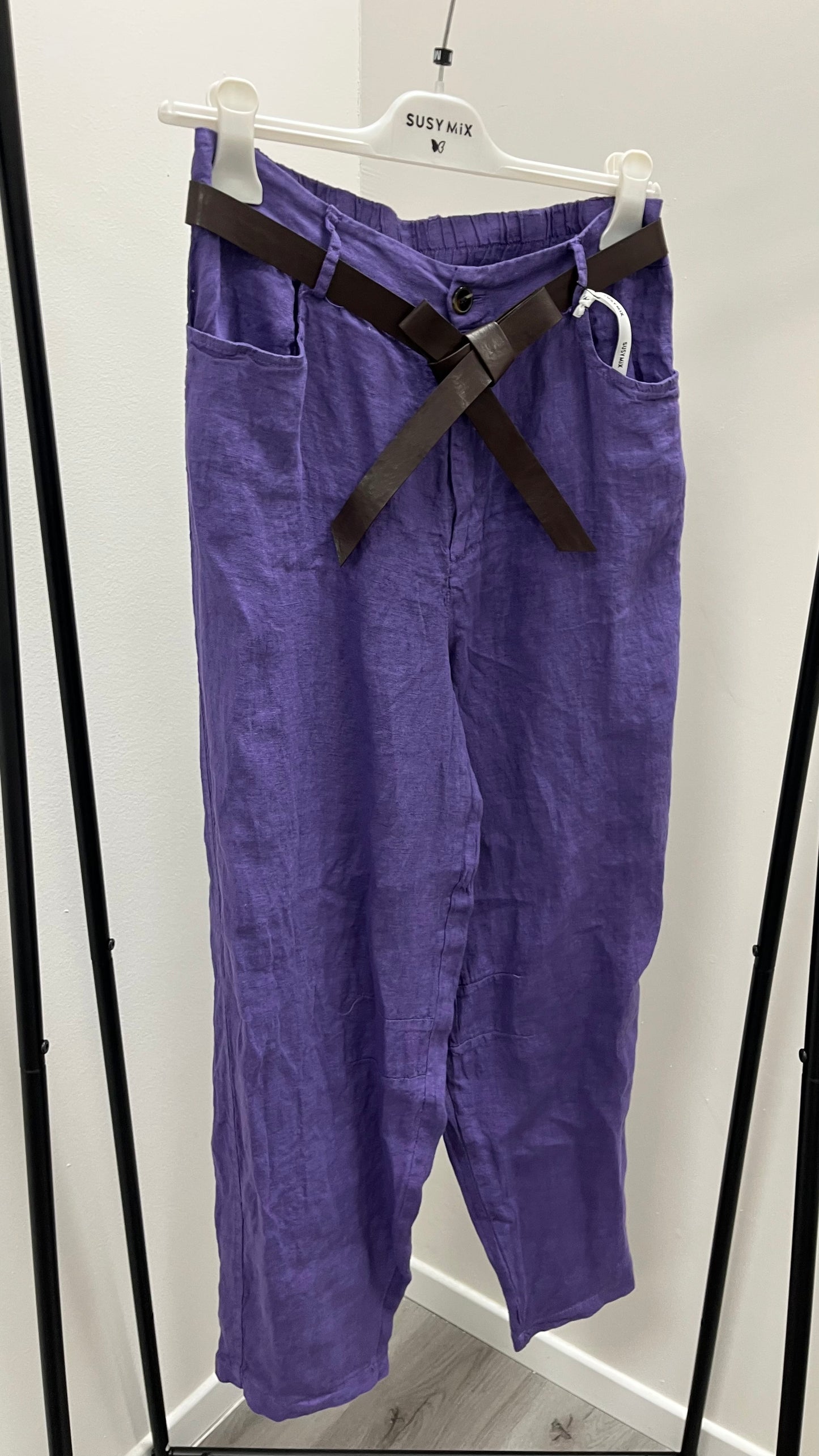 Pantalone Baloon Viola in 100% Lino Susy Mix Art.12402