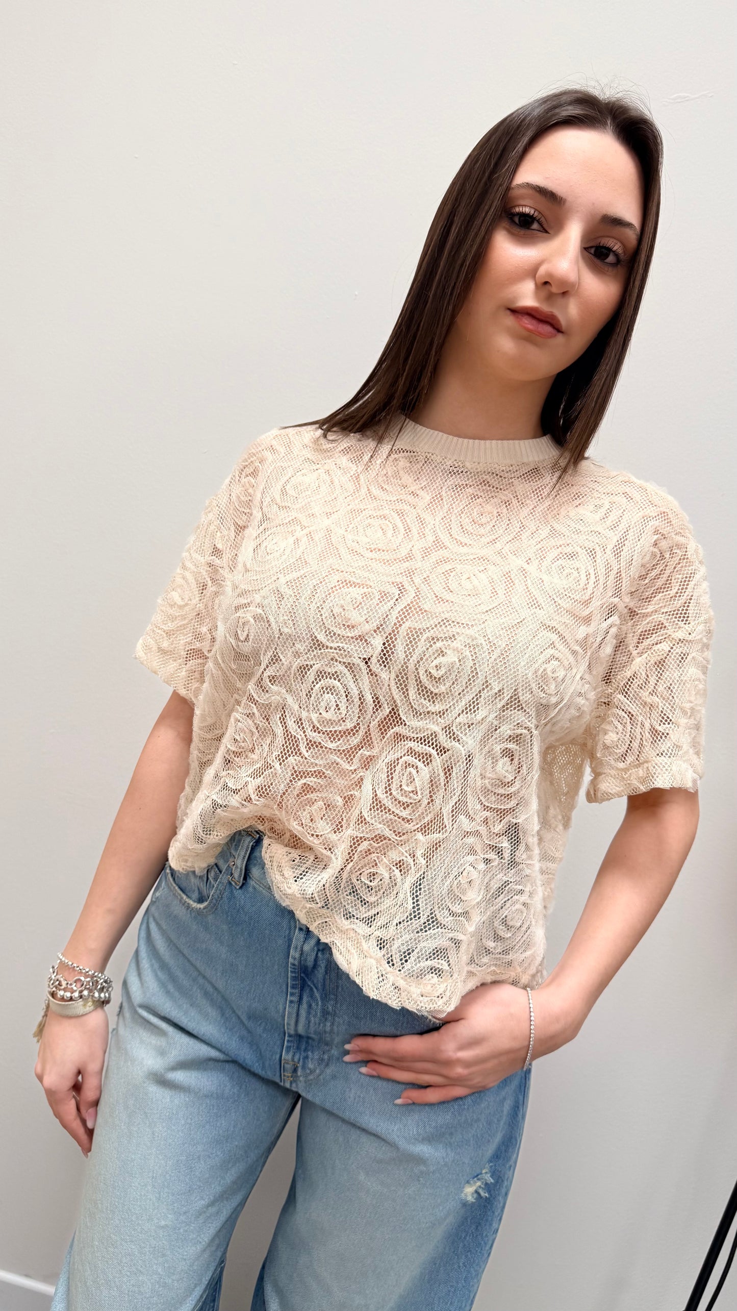T-shirt ricami pizzo e Lurex Haveone