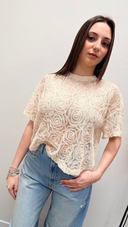 T-shirt ricami pizzo e Lurex Haveone