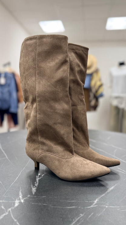 Stivali alti con tacco kitten tortora Memoire