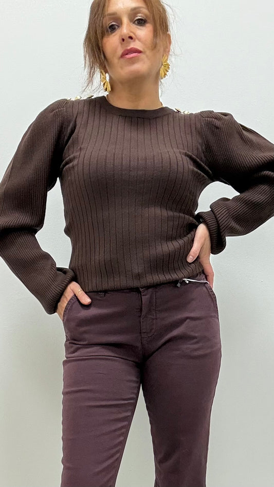 Maglia girocollo bottoni gioiello Extasy moro (Copia)
