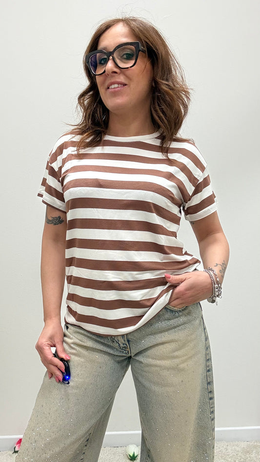 T-shirt righe tabacco e burro Susy Mix