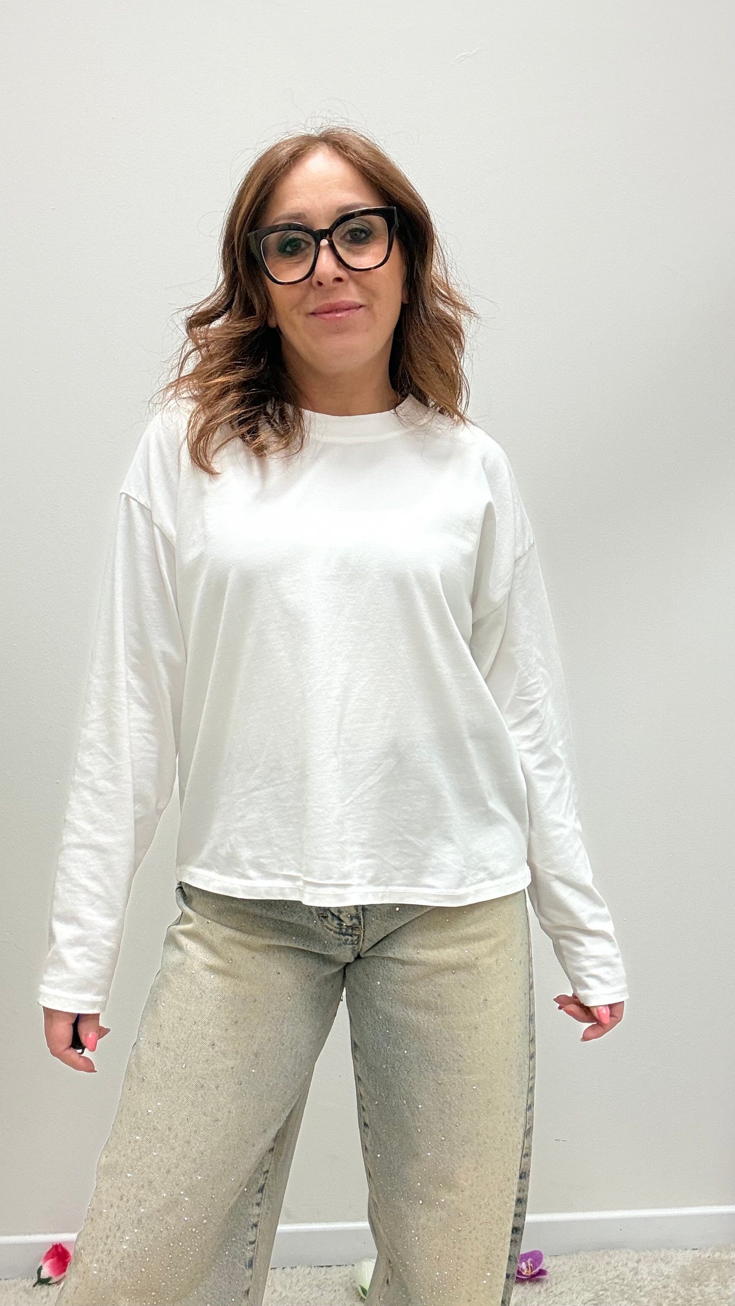 Basica manica lunga cotone Haveone bianca