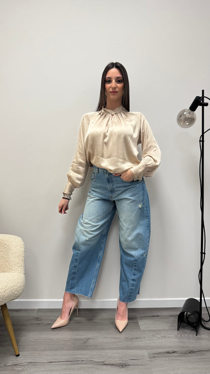 Blusa raso viscosa 100% nodo Haveone Beige