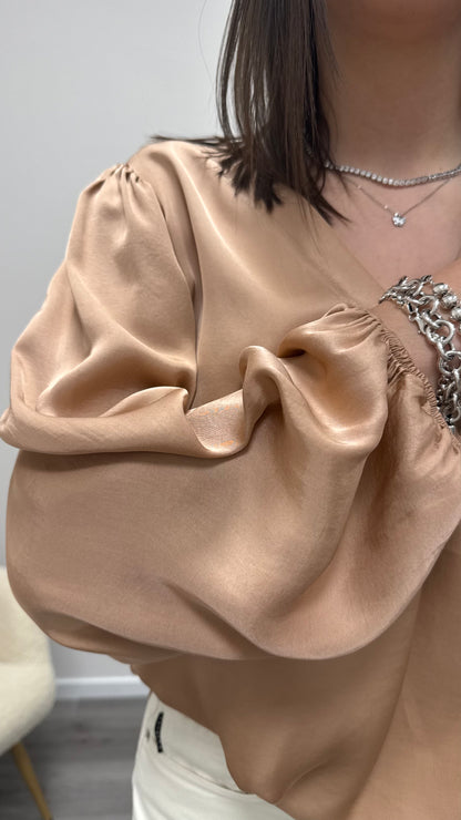 Blusa raso viscosa 100% scollo a V Haveone Blush