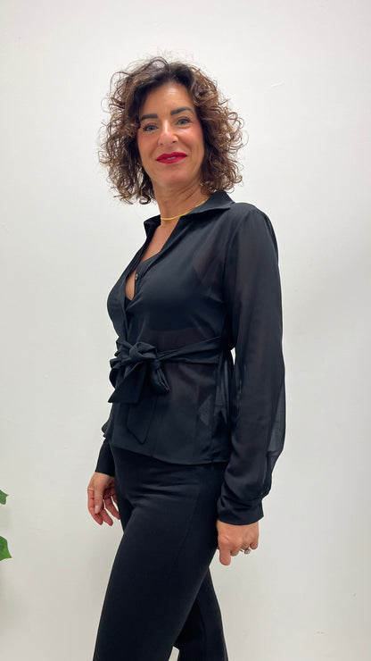 Camicia in georgette con nodo Extasy nera