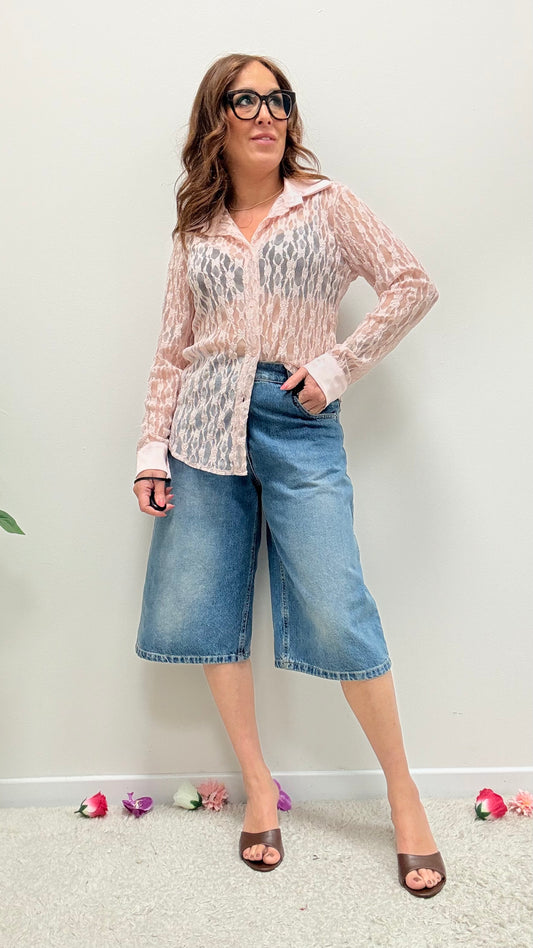 Camicia pizzo e raso Extasy rosa