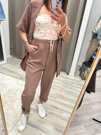 You decide pantalone carrot in lino mocha mousse