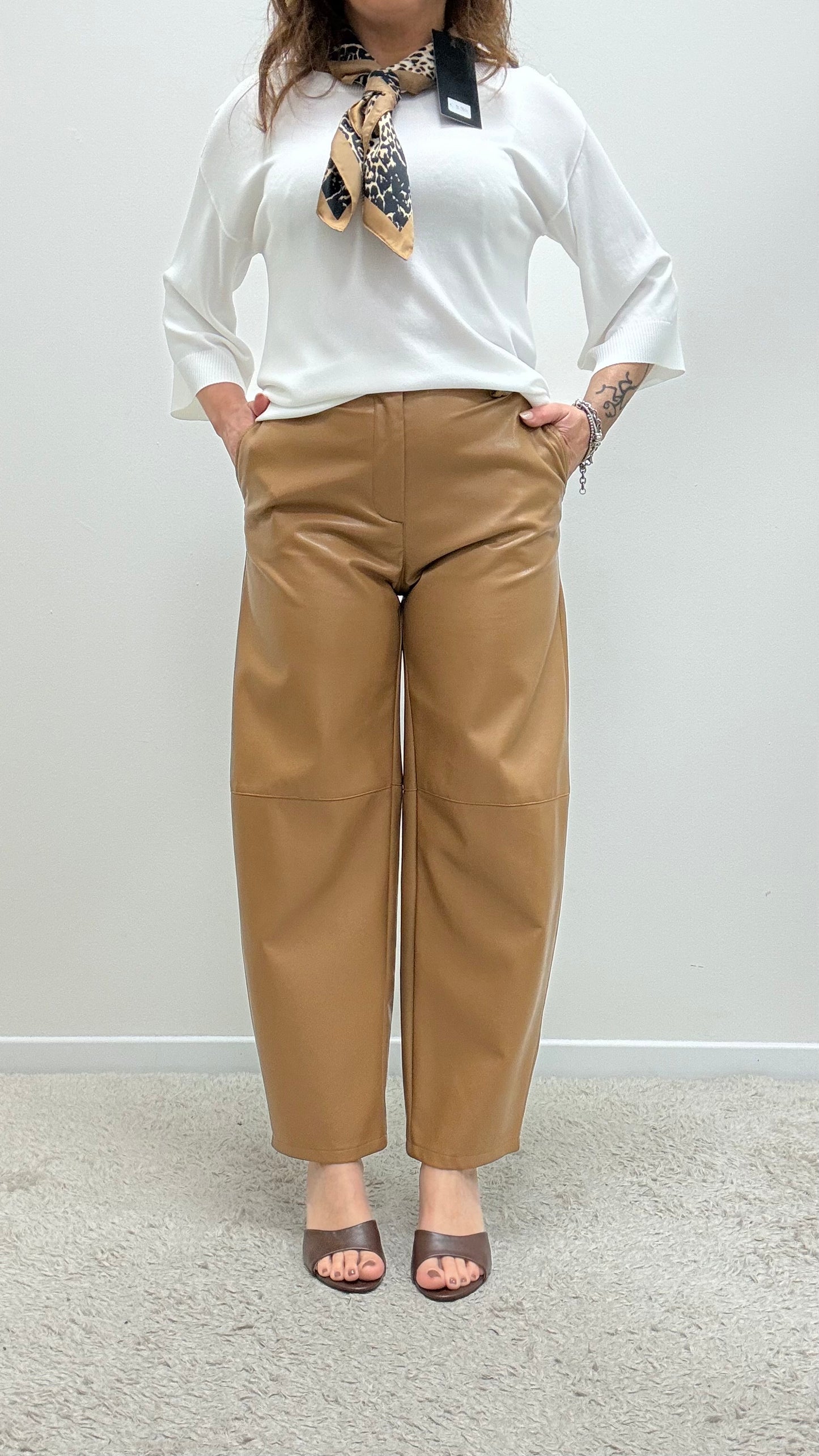 Pantaloni ovetto ecopelle cammello Imperial