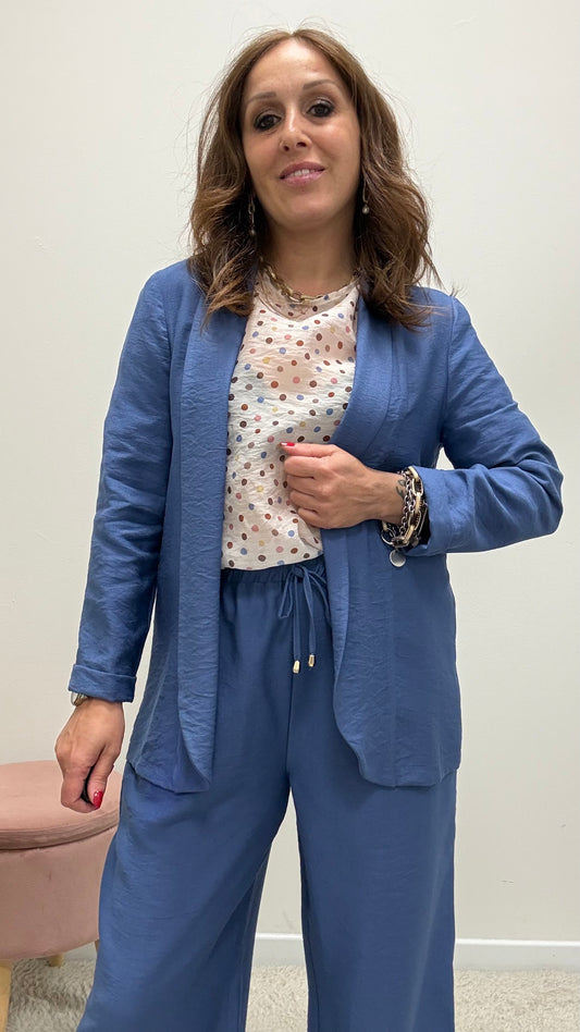 Giacca sfoderata viscosa stropicciata blu Extasy