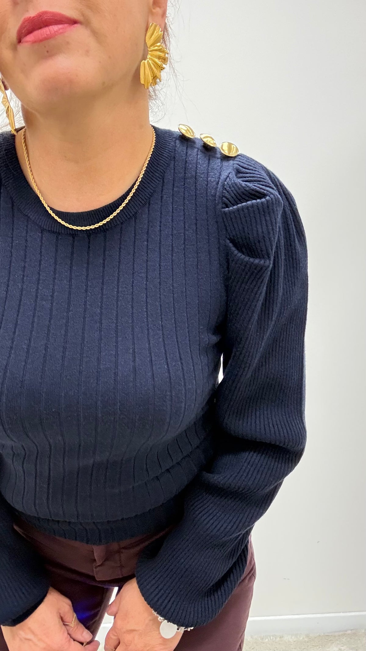 Maglia girocollo bottoni gioiello Extasy blu navy