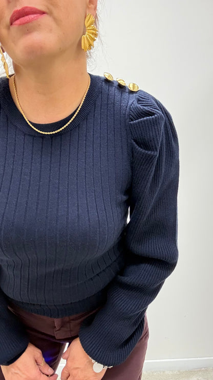 Maglia girocollo bottoni gioiello Extasy blu navy