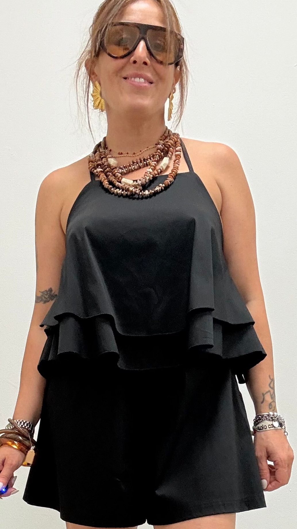 Top farfalla svasato cotone My-d nero