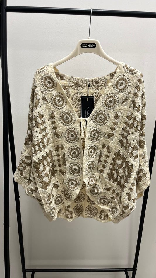 Cardigan crochet burro e tortora Memoire