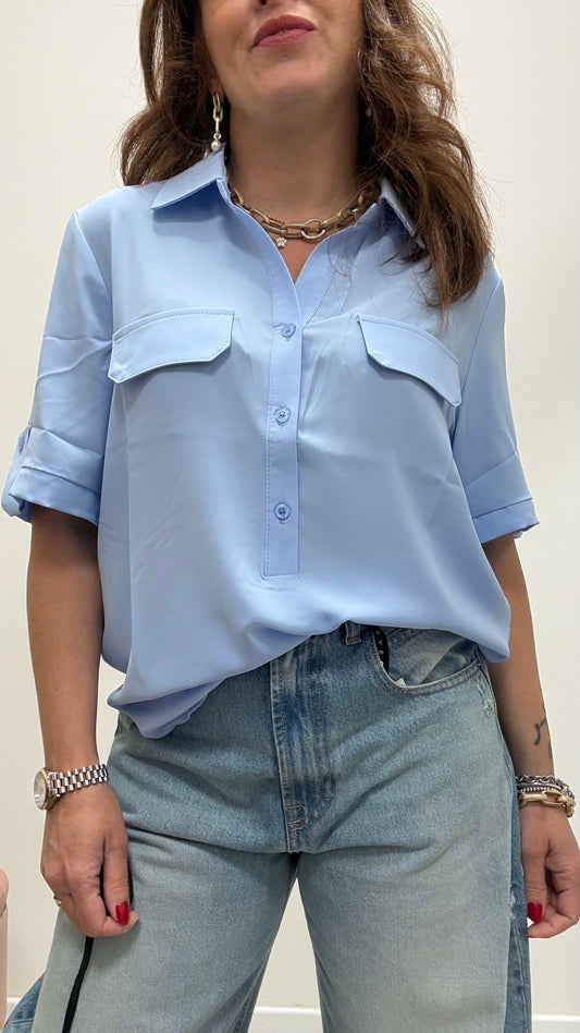 Camicia in Tessuto Fluido Azzurra Susy Mix